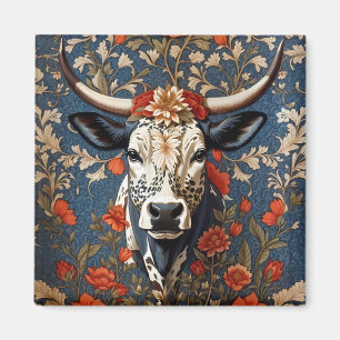 Imán Elegante Vaca Nguni Inspirada por William Morris