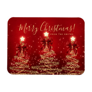 Imán Elegante vacaciones doradas árboles de Navidad roj