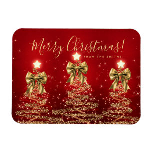 Imán Elegante vacaciones oro rojo árboles de Navidad sa