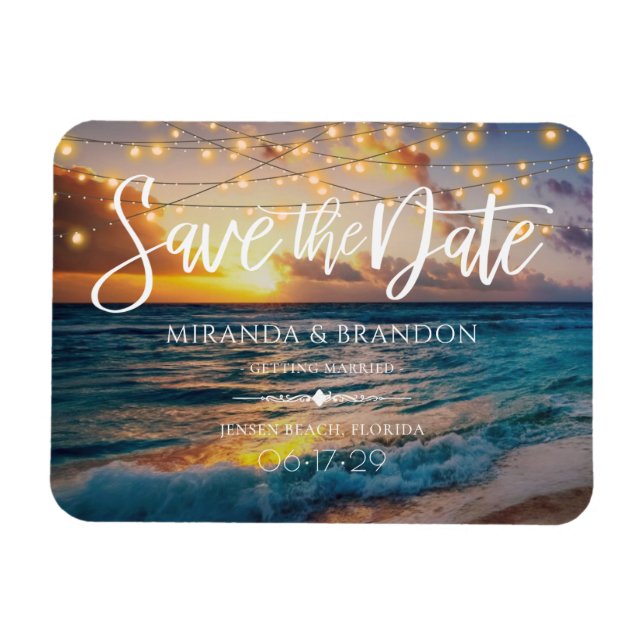 Imán Elegante verano Sunset Beach Wedding Salva la fech (Horizontal)