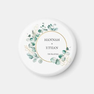 Imán Elegante Verde Eucalipto Dorado Personalizado  