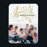 Imán Elegante y floreciente foto de la familia de salud<br><div class="desc">¡Saludos de temporada! Envíe saludos cálidos esta temporada con este imán de fotos de los saludos de la temporada de personalizable. Presenta un guión caprichoso con acentos folláricos. Personalice agregando su propia foto,  nombre y mensaje. Este elegante imán de saludos de temporada está disponible en otro material.</div>