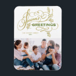 Imán Elegante y floreciente foto de la familia de salud<br><div class="desc">¡Saludos de temporada! Envíe saludos cálidos esta temporada con este imán de fotos de los saludos de la temporada de personalizable. Presenta un guión caprichoso con acentos folláricos. Personalice agregando su propia foto,  nombre y mensaje. Este elegante imán de saludos de temporada está disponible en otro material.</div>