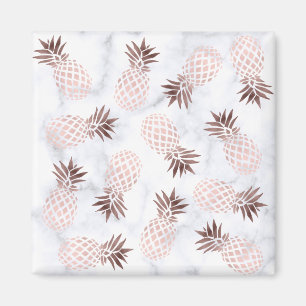 Imán elegante y moderno mármol blanco rosa piña dorad