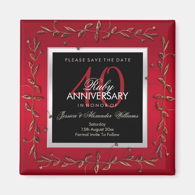 Imán Elegantes Gemstones De Ruby Salven La Fecha (Frente)