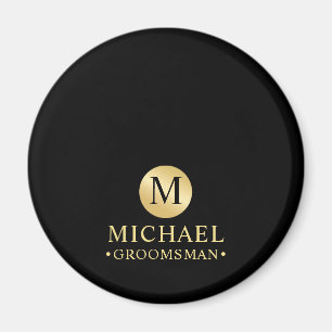 Imán Elegantes Groomsmen Personalizados en Negro y Oro