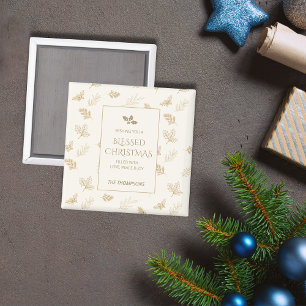 Imán Elegantes Hojas de Invierno de Oro Navidad