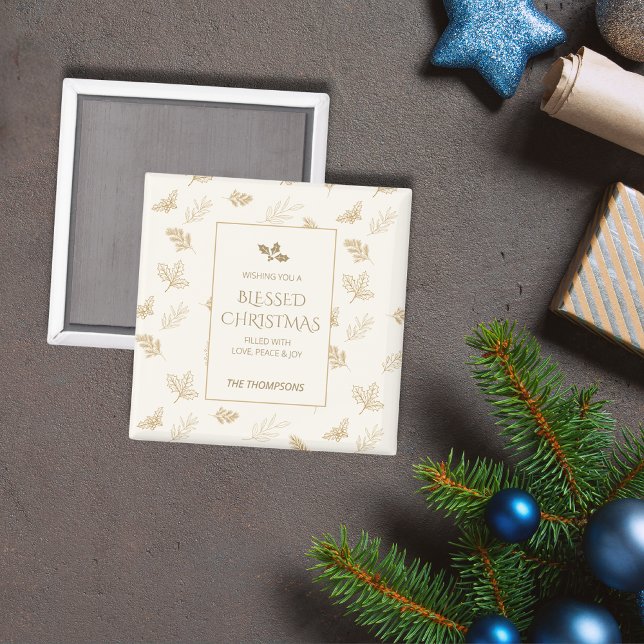 Imán Elegantes Hojas de Invierno de Oro Navidad (Subido por el creador)