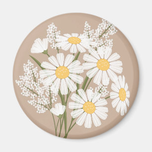 Imán Elegantes margaritas blancas florales en beige
