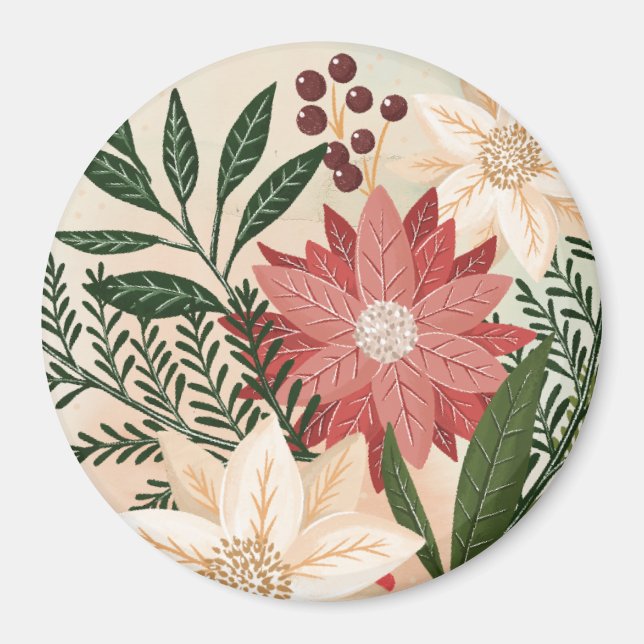 Imán Elegantes Navidades festivos Poinsettia Holiday (Frente)