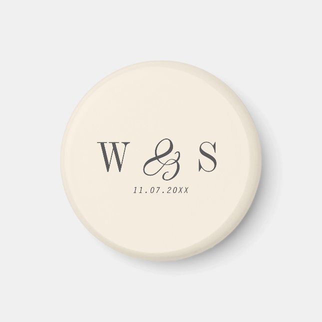 Imán Elegantes parejas de bodas iniciales crema natural (Frente)