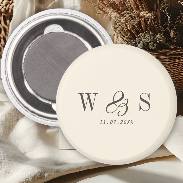 Imán Elegantes parejas de bodas iniciales crema natural (Subido por el creador)