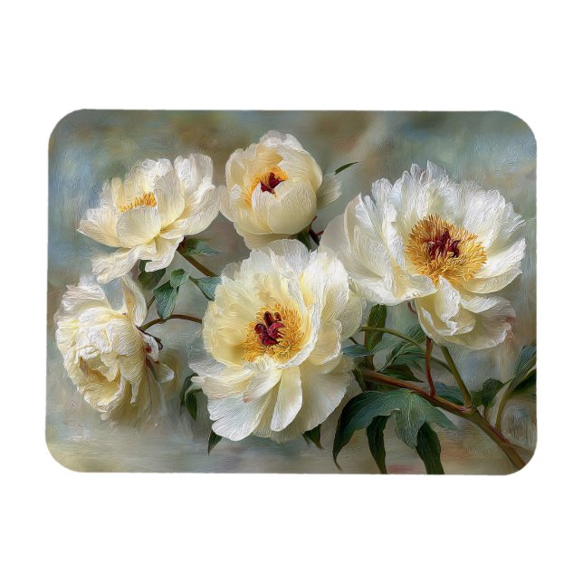 Imán Elegantes peonías blancas en flor flexible (Horizontal)