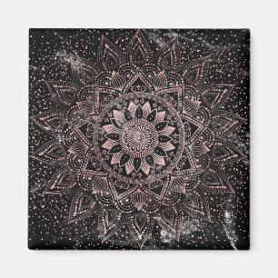 Imán Elegantes puntos de oro Rosa Mandala Marble
