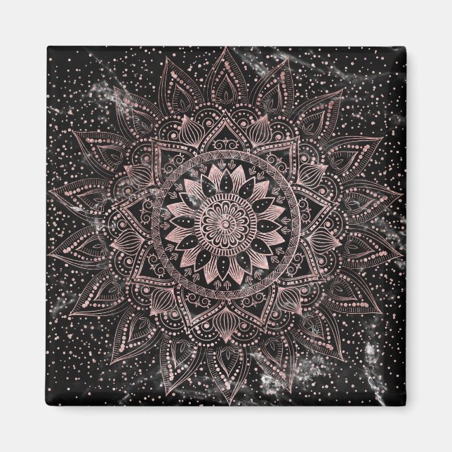 Imán Elegantes puntos de oro Rosa Mandala Marble (Frente)