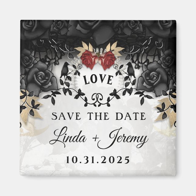 Imán Elegantes Rosas negros recorren Boda de Halloween (Frente)
