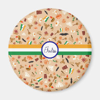 Elementos culturales indios con bandera y texto