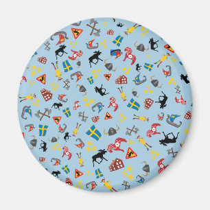 Imán Elementos de la cultura sueca sobre fondo azul