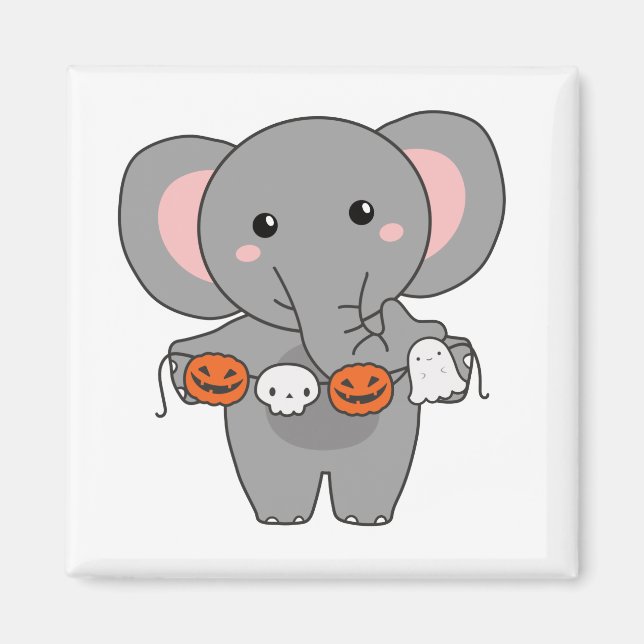 Imán Elephant Happy Halloween Calabaza de barba (Frente)