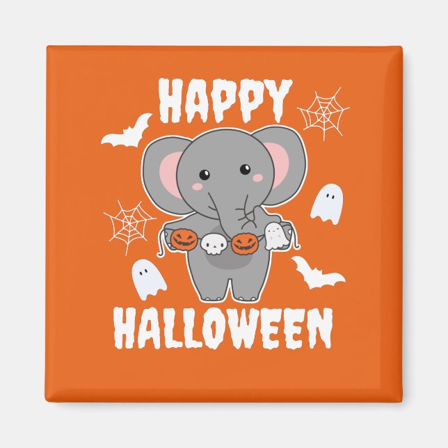 Imán Elephant Happy Halloween Calabaza de barba (Frente)