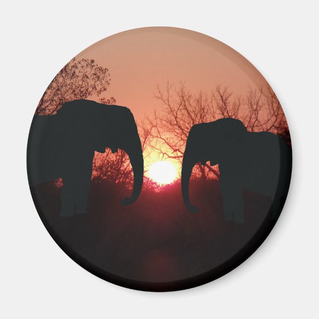 Imán Elephant Sunset Silhouette (Frente)