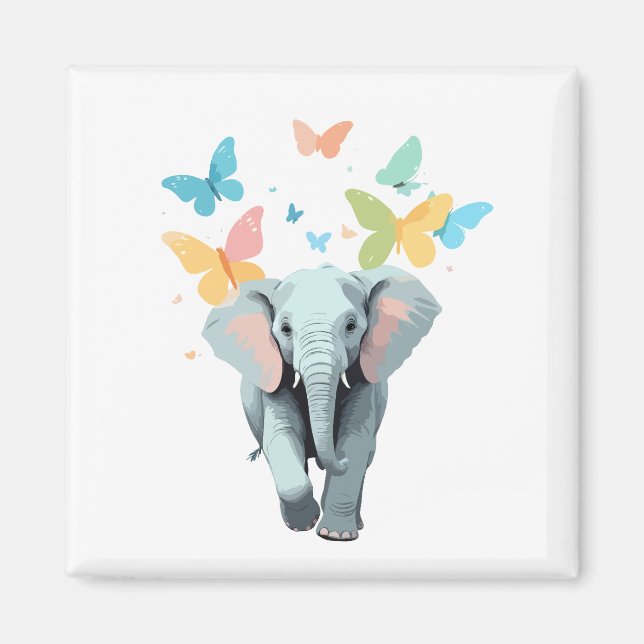 Imán Elephant Vector Pintura Adorable Diversión Reprodu (Frente)