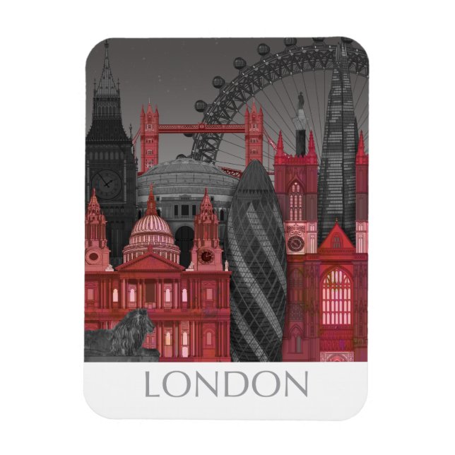 Imán Elevaciones de Londres por noche - Rojo (Vertical)