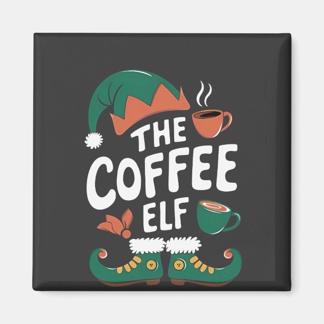 Imán Elf Coffeine Lover Navidades divertidos (Frente)