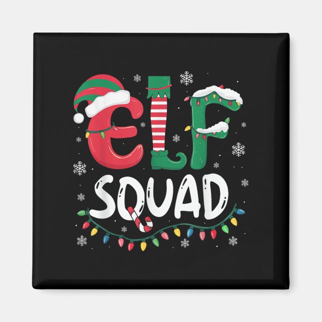 Imán Elf Family Christmas Matching Pajamas Xmas Elf Squ (Frente)