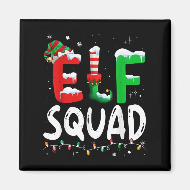 Imán Elf Family Christmas Matching Pajamas Xmas Elf Squ (Frente)