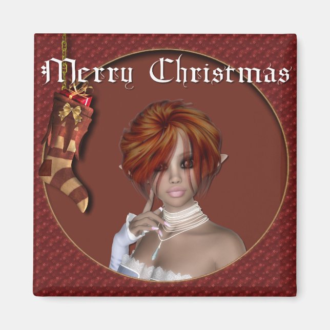 Imán Elf navidades - Redhead Design 1 - Fantasy Magnet (Frente)