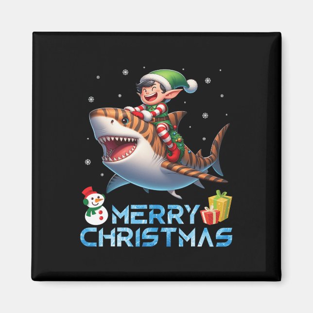 Imán Elf Riding Tiger Shark Snowman presente a Chris (Frente)