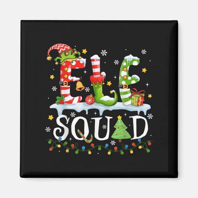 Imán Elf Squad Funny Elf Family Christmas Matching Paja (Frente)