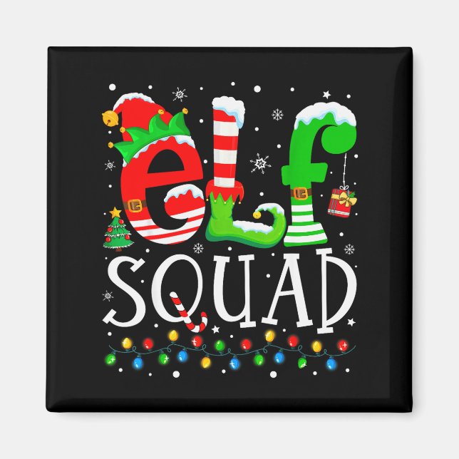 Imán Elf Squad Funny Elf Family Christmas Matching Paja (Frente)