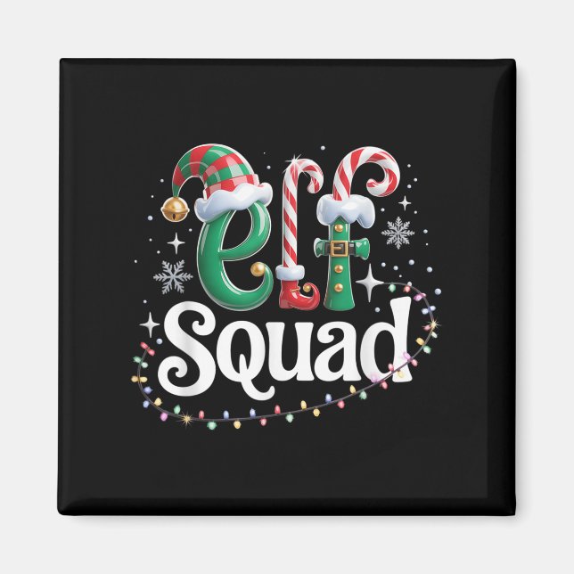 Imán Elf Squad Funny Elf Family Christmas Matching Paja (Frente)