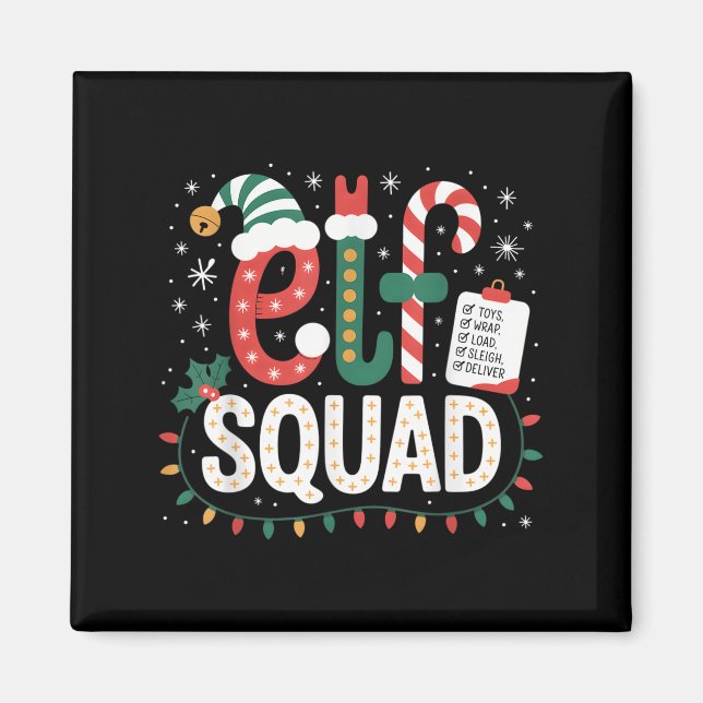 Imán Elf Squad Santa Checklist Christmas Lights Family  (Frente)