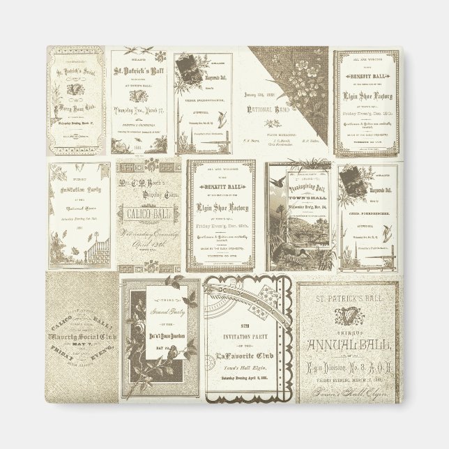 Imán Elgin Illinois 1880's Club Invitaciones Sepia Pape (Frente)