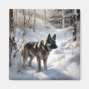 Imán Elkhound noruego deja que nieve Navidades