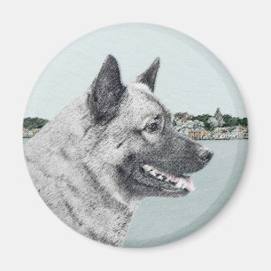Imán Elkhound noruego en pintura de aldea - Arte de per