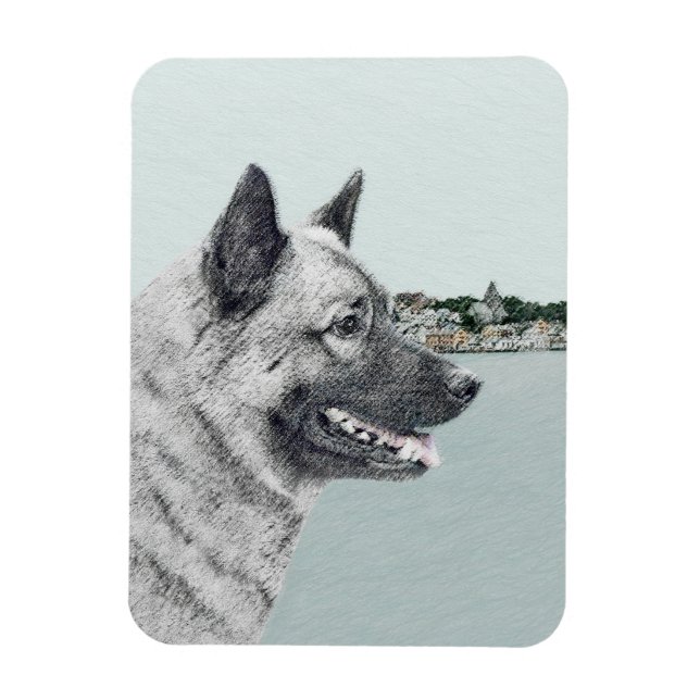 Imán Elkhound noruego en pintura de aldea - Arte de per (Vertical)