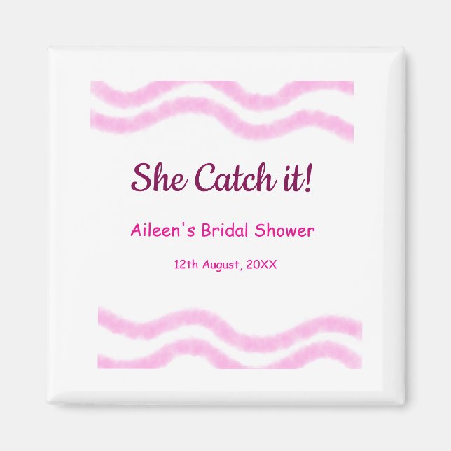 Imán Ella lo atrapa espiral rosa líneas acuarela boda  (Frente)