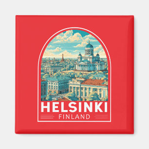 Imán Emblema de arte de viaje a Helsinki Finlandia