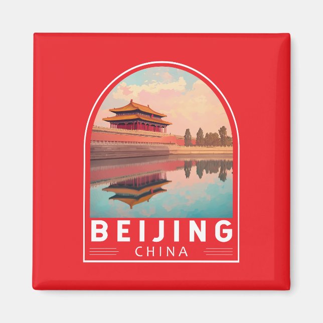 Imán Emblema de arte de viaje de Beijing China (Frente)