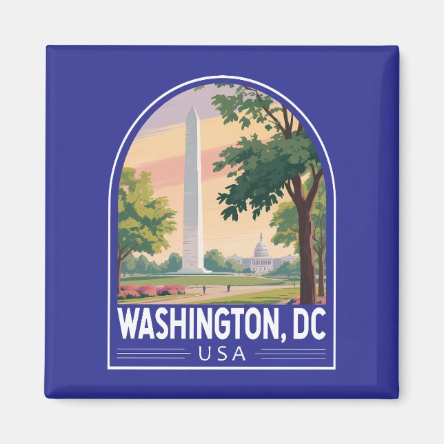 Imán Emblema de arte de viaje de Washington DC (Frente)