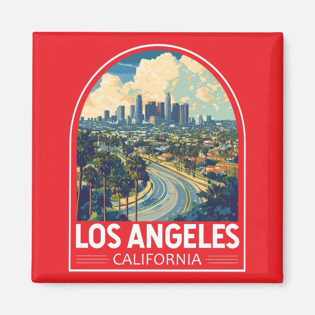 Imán Emblema de arte de viajes de California en Los Áng (Frente)