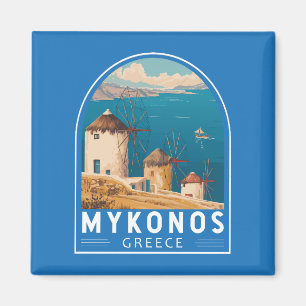 Imán Emblema de arte de viajes de Mykonos Grecia