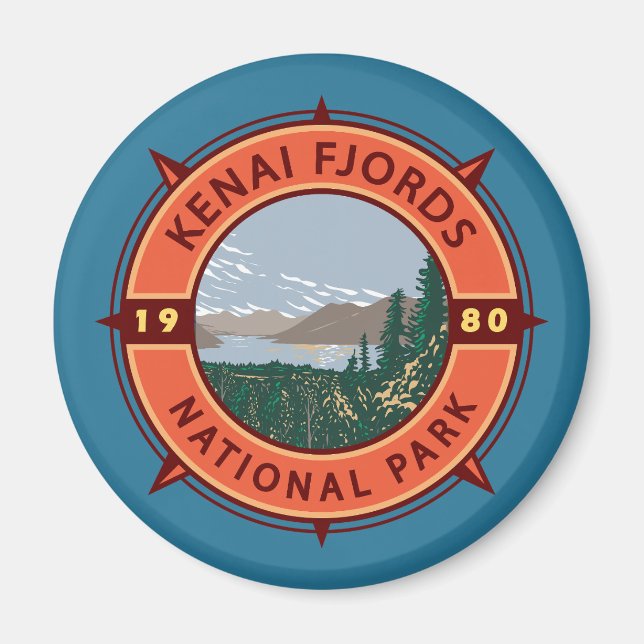Imán Emblema de brújula retro del parque nacional de fi (Frente)