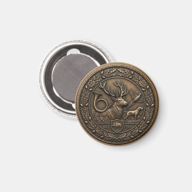 Imán Emblema de caza de bronce (Anverso/Reverso)