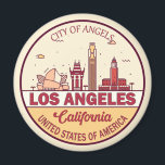 Imán Emblema de la línea aérea de California en Los Áng<br><div class="desc">El diseño de arte minimalista y colorido de Los Ángeles presenta monumentos y monumentos de la ciudad de California.</div>