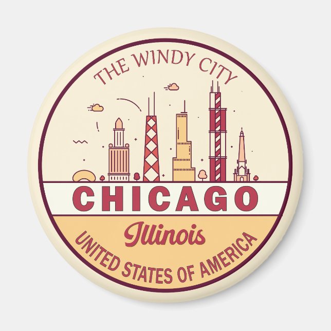 Imán Emblema de la línea aérea de Chicago Illinois (Frente)
